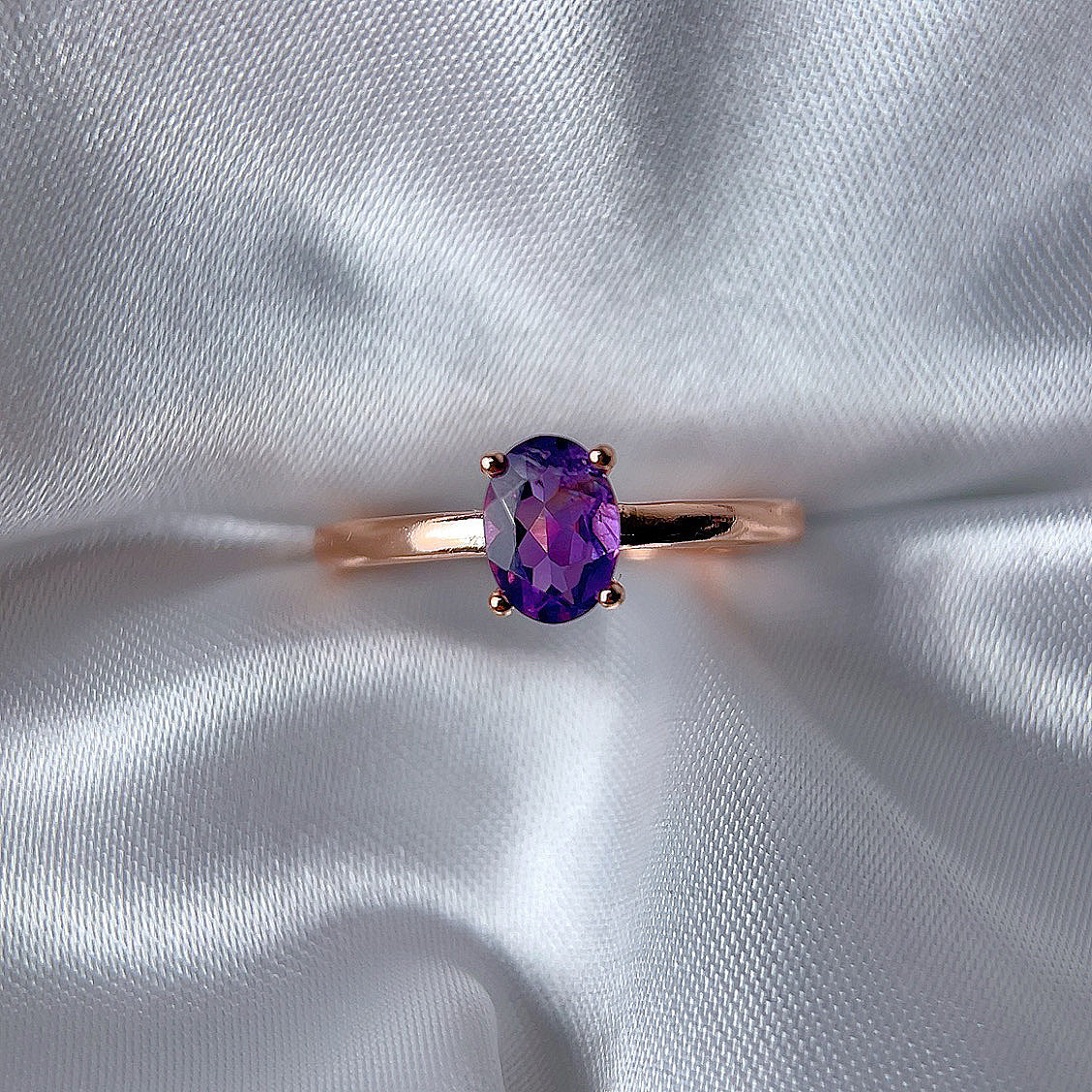 Rose Gold Setting Adjustable Ring With Natural Crystal