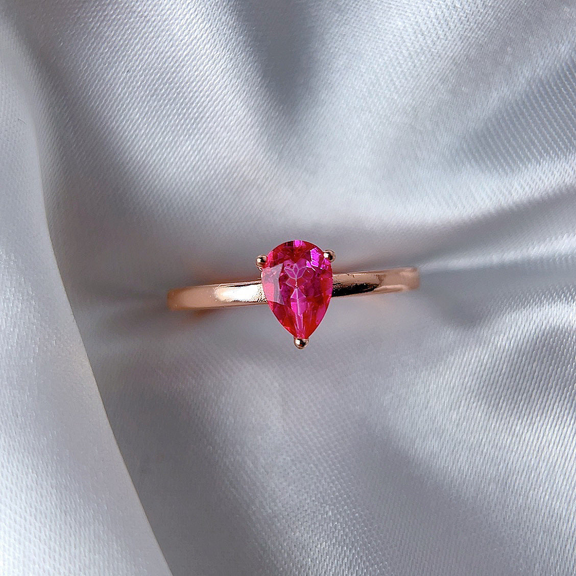 Rose Gold Setting Adjustable Ring With Natural Crystal