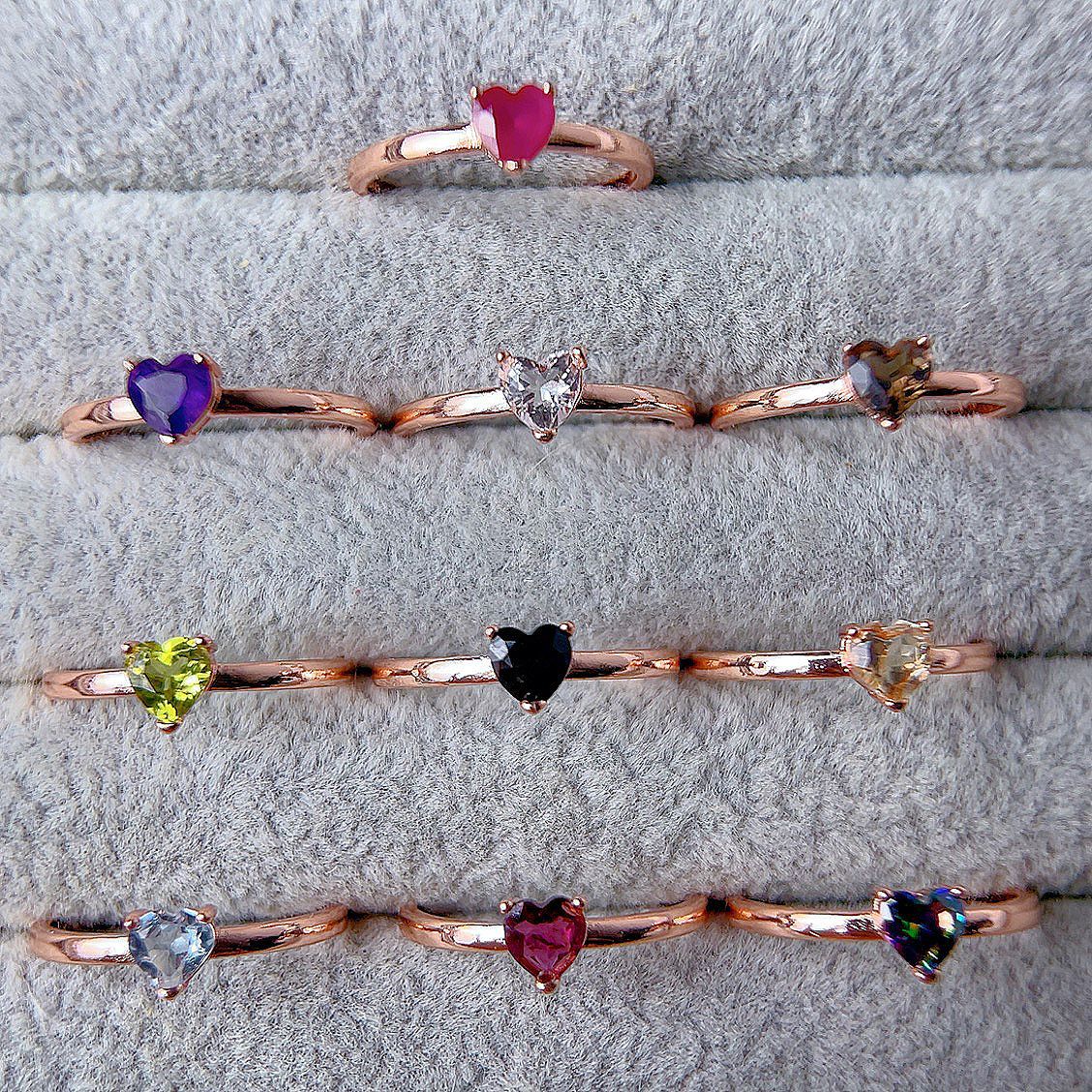Rose Gold Setting Adjustable Ring With Natural Crystal