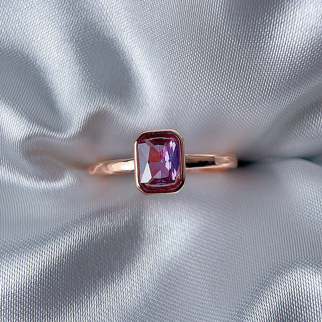 Rose Gold Setting Adjustable Ring With Natural Crystal