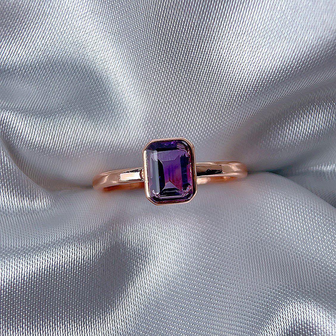 Rose Gold Setting Adjustable Ring With Natural Crystal