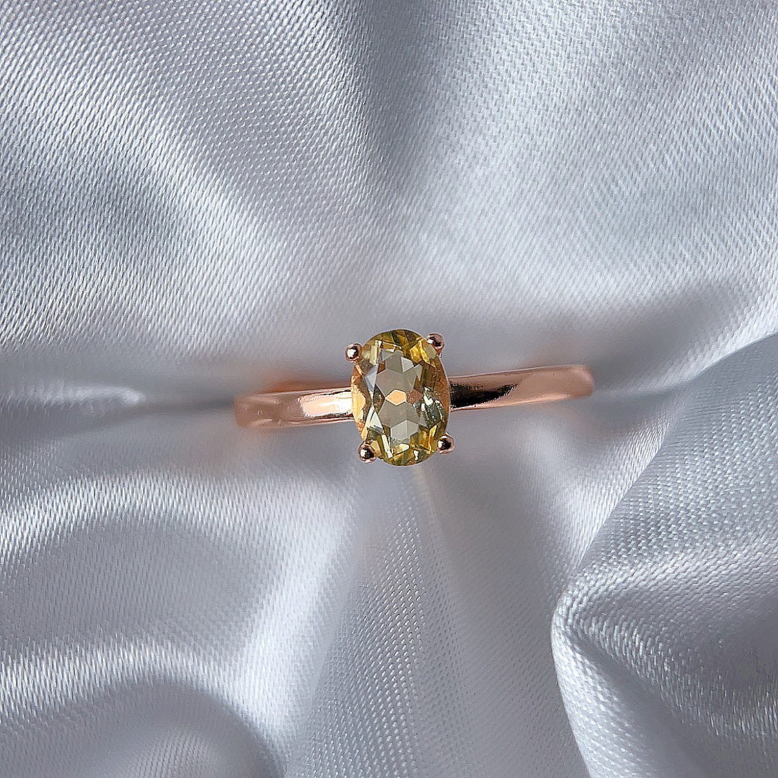 Rose Gold Setting Adjustable Ring With Natural Crystal