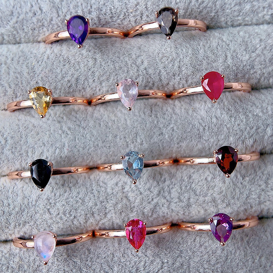 Rose Gold Setting Adjustable Ring With Natural Crystal