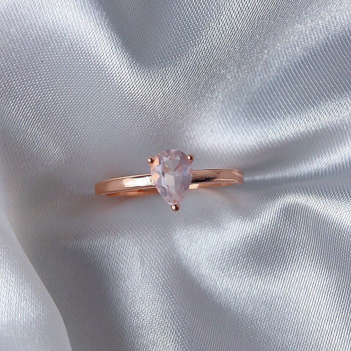 Rose Gold Setting Adjustable Ring With Natural Crystal