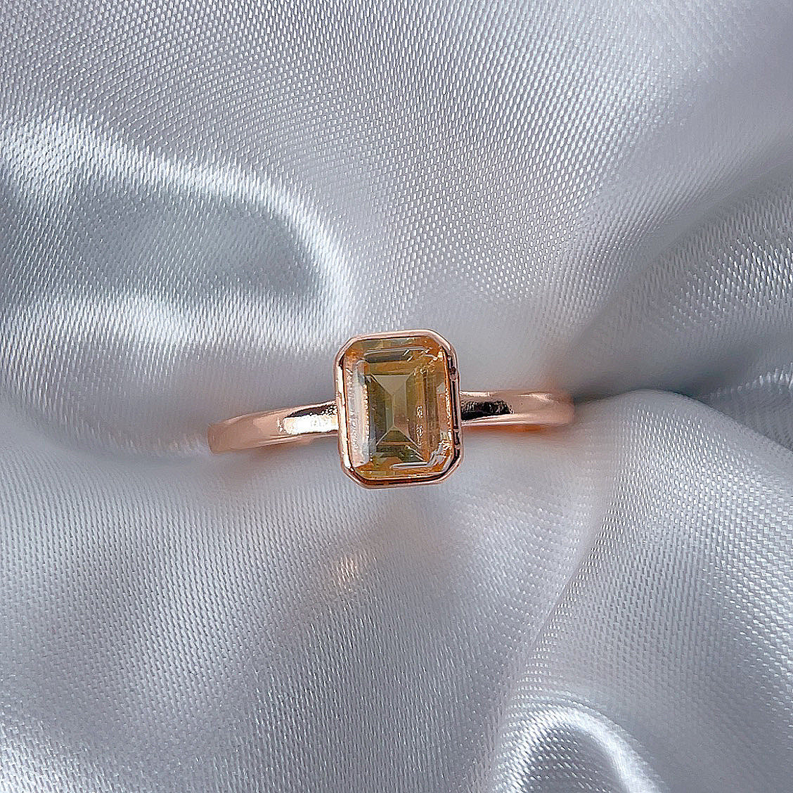 Rose Gold Setting Adjustable Ring With Natural Crystal