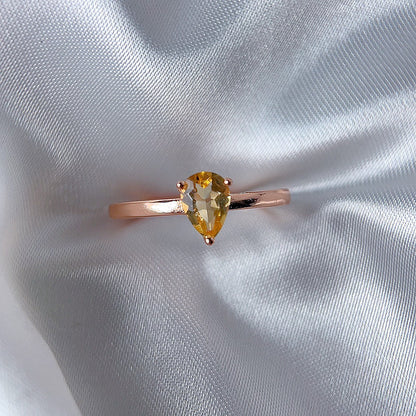 Rose Gold Setting Adjustable Ring With Natural Crystal