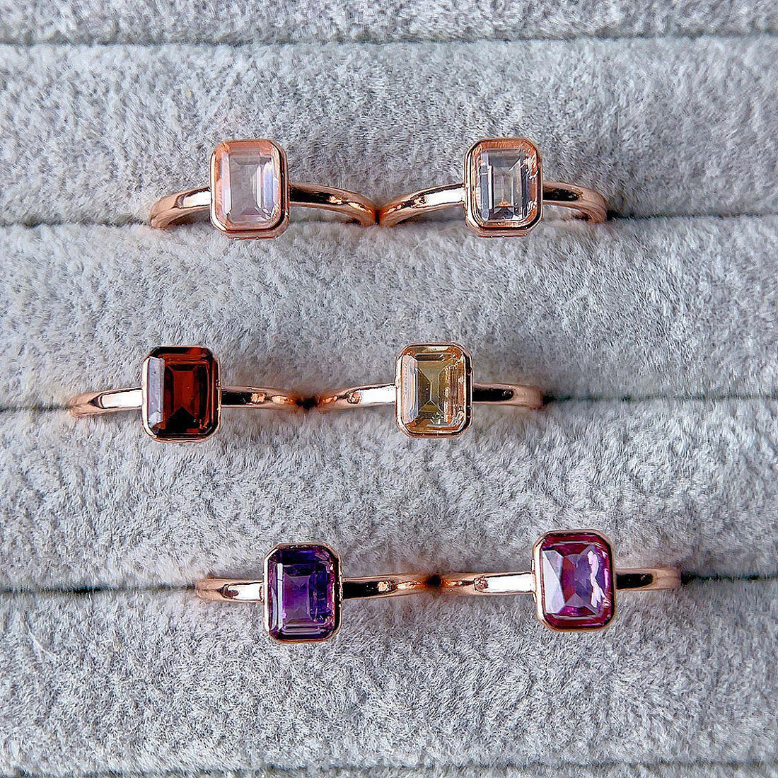 Rose Gold Setting Adjustable Ring With Natural Crystal