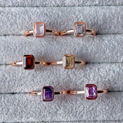 Rose Gold Setting Adjustable Ring With Natural Crystal