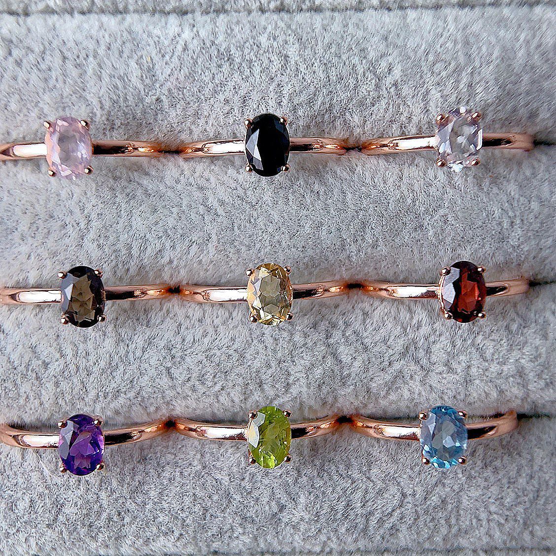 Rose Gold Setting Adjustable Ring With Natural Crystal