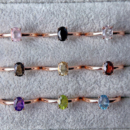 Rose Gold Setting Adjustable Ring With Natural Crystal
