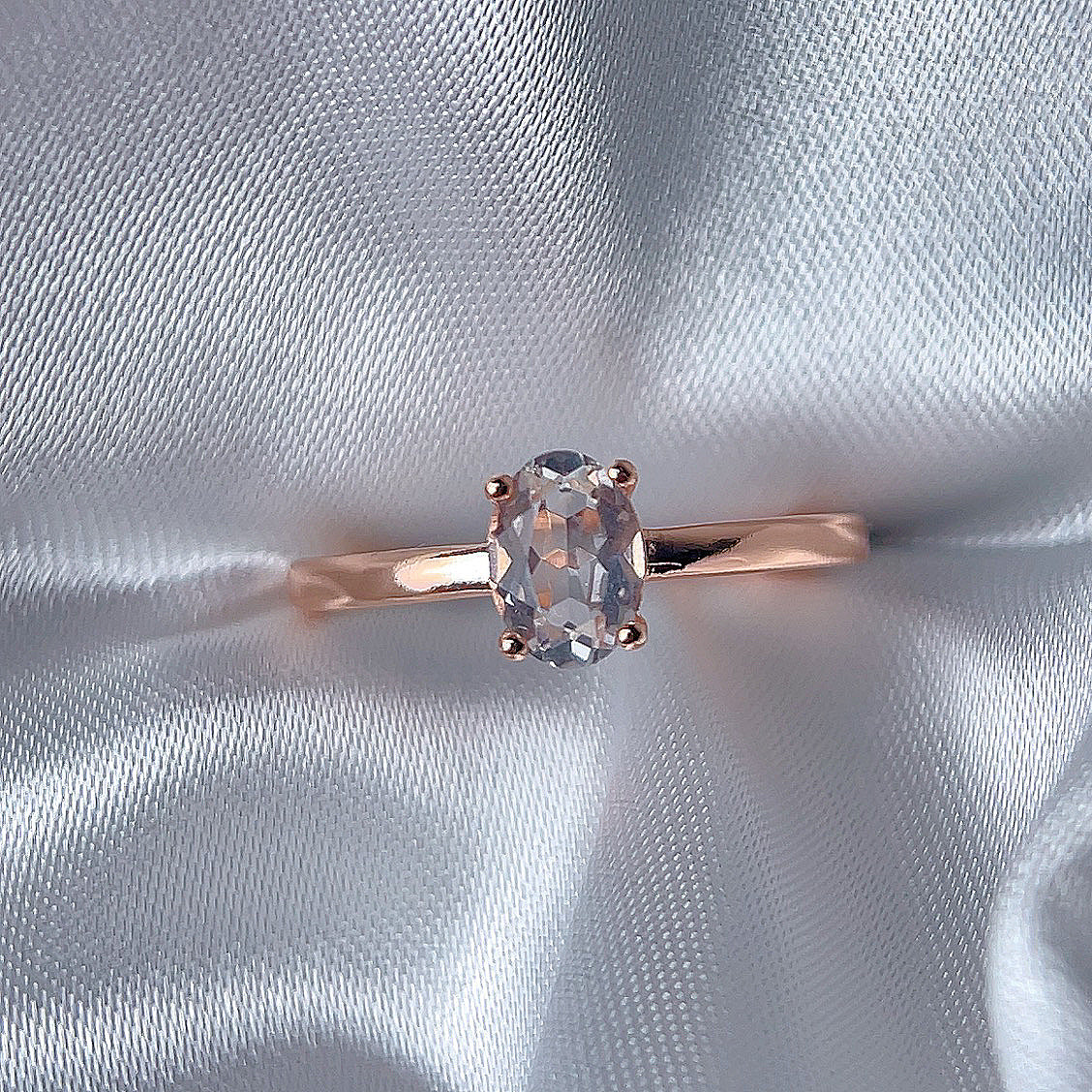 Rose Gold Setting Adjustable Ring With Natural Crystal