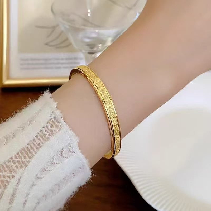 Girls Alloy Gilded Sand Gold Frosted Snap Bracelet