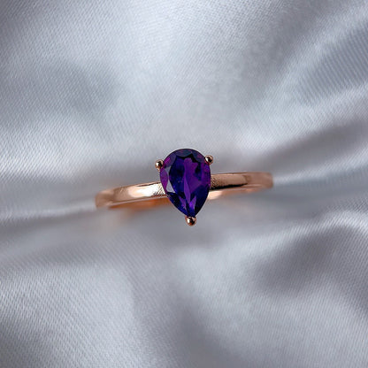 Rose Gold Setting Adjustable Ring With Natural Crystal