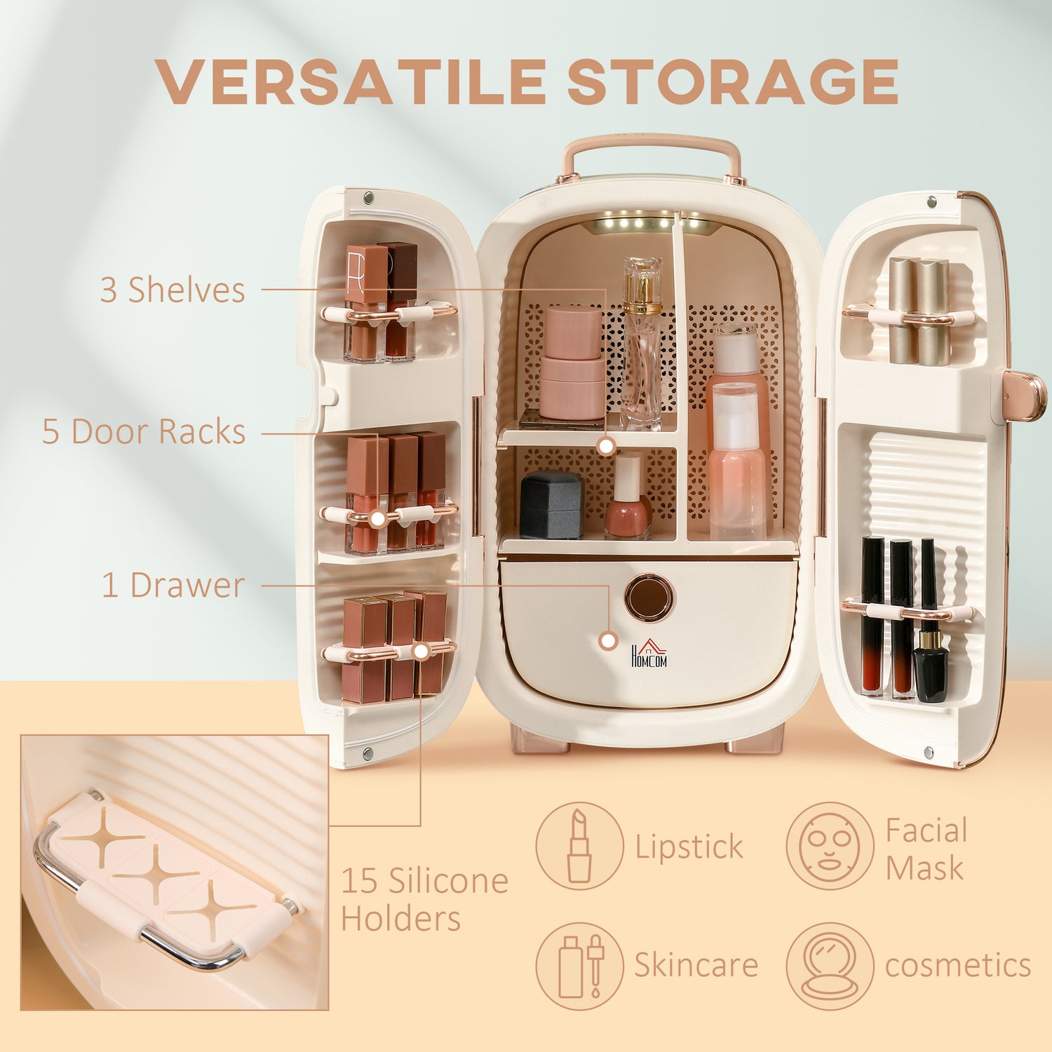 Portable Skincare Fridge With LED Display, 12L Mini Fridge For Beauty, Makeup And Cosmetics, Small Refrigerator Cooler For Bedroom, Home Office, Desktop, White
