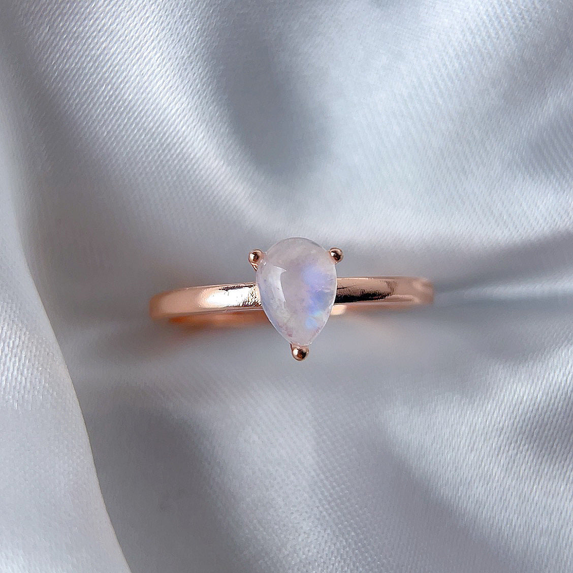 Rose Gold Setting Adjustable Ring With Natural Crystal
