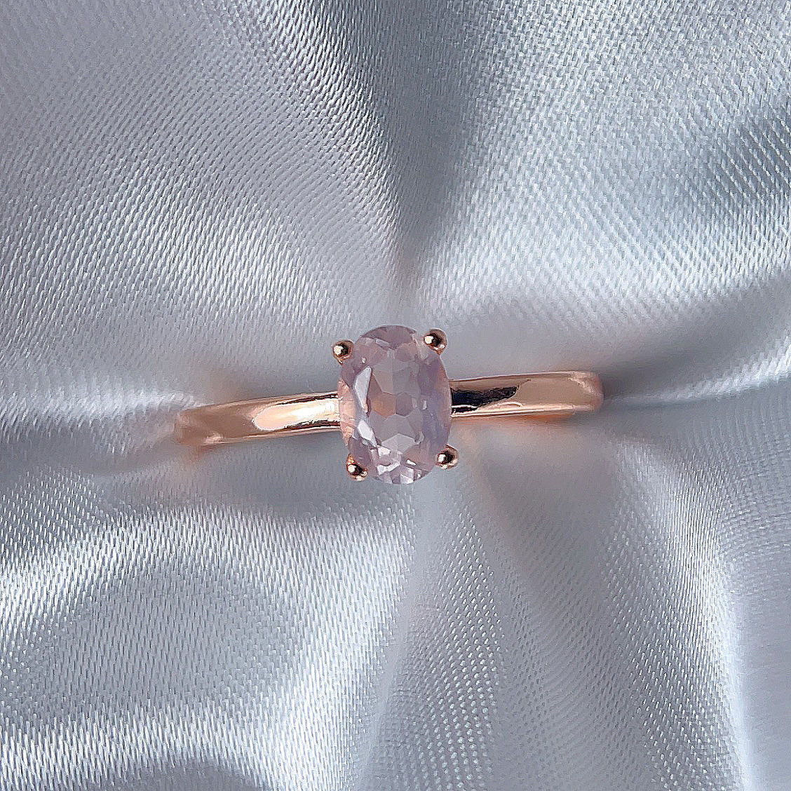 Rose Gold Setting Adjustable Ring With Natural Crystal