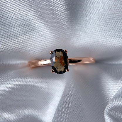 Rose Gold Setting Adjustable Ring With Natural Crystal